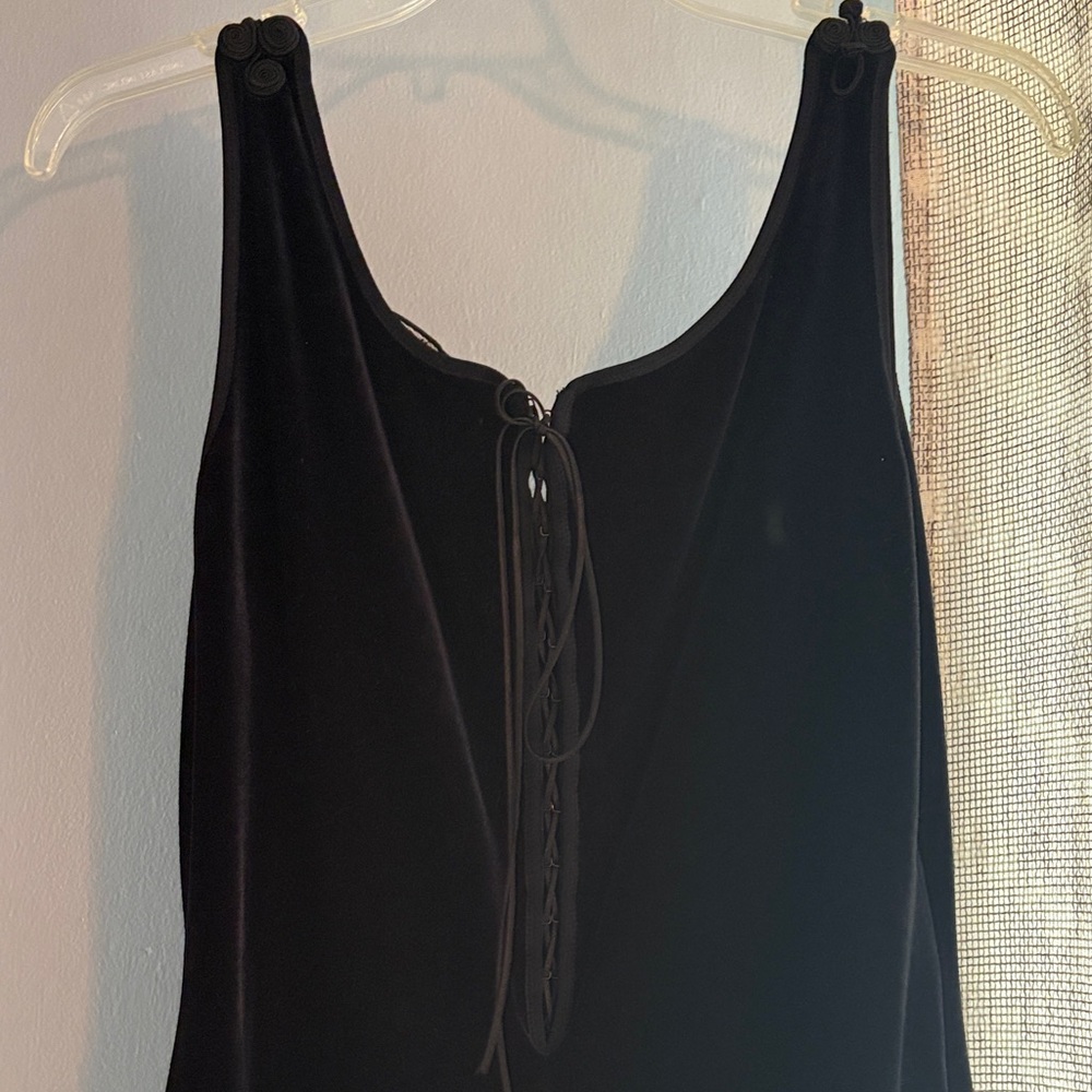 Vintage Black Velvet Floral Embroidered Women's Slip Dress - Picture 3 of 5
